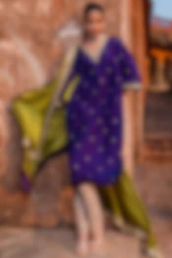 Baingan Purple Silk Embroidered Kurta Set by Punit Balana at Pernia's Pop Up Shop