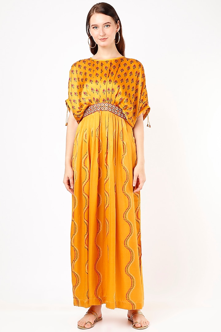 Mustard Printed Dress by Punit Balana