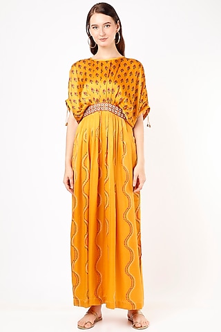 Mustard Printed Dress by Punit Balana
