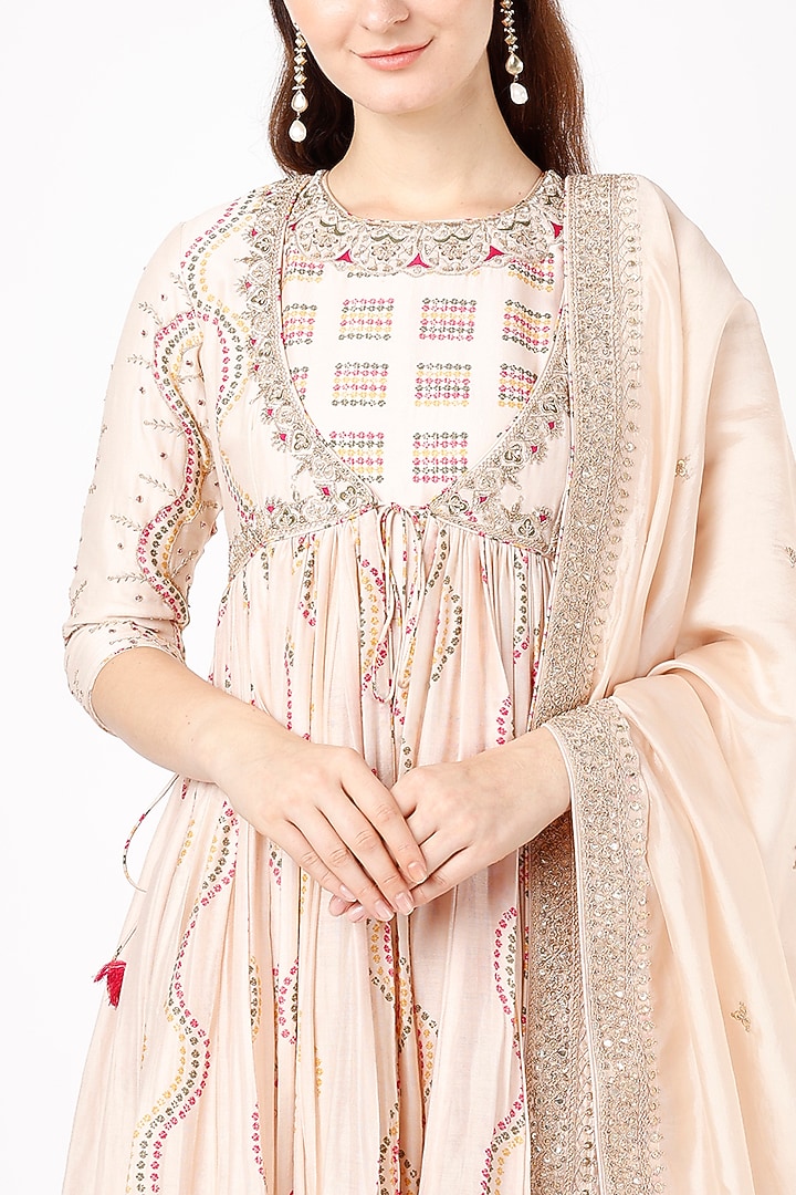 Blush Pink Printed Wedding Anarkali Set by Punit Balana at Pernia's Pop Up Shop