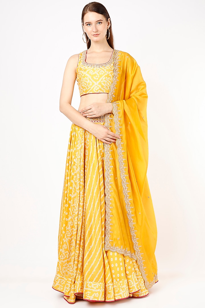 Mustard Printed Wedding Lehenga Set by Punit Balana at Pernia's Pop Up Shop