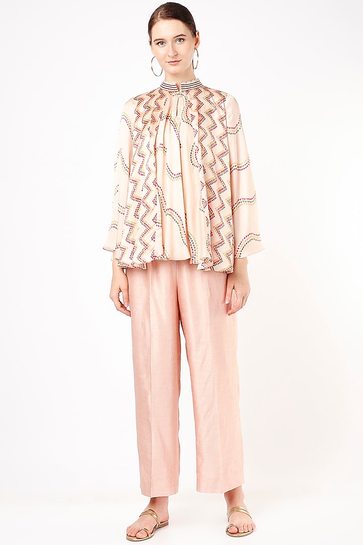Blush Pink Embroidered & Printed Top by Punit Balana