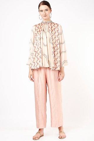 Blush Pink Embroidered & Printed Top by Punit Balana