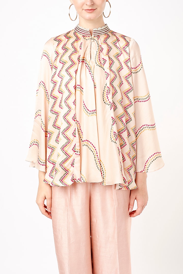 Blush Pink Embroidered & Printed Top by Punit Balana at Pernia's Pop Up Shop