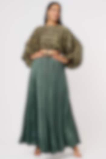 Moss Green Silk Skirt Set by Punit Balana
