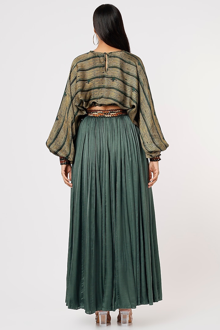 Moss Green Silk Skirt Set by Punit Balana at Pernia's Pop Up Shop