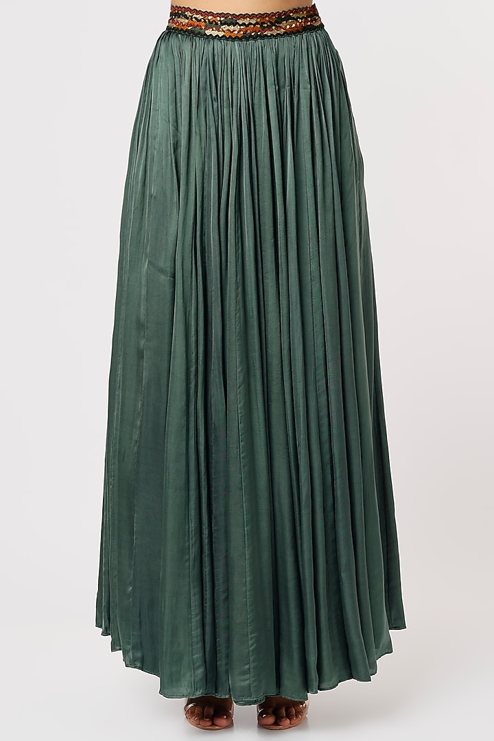 Moss Green Silk Skirt Set by Punit Balana at Pernia's Pop Up Shop