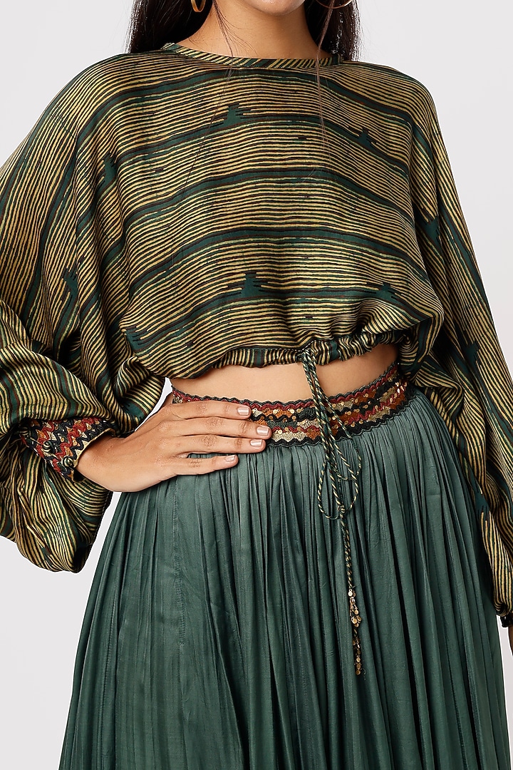 Moss Green Silk Skirt Set by Punit Balana at Pernia's Pop Up Shop