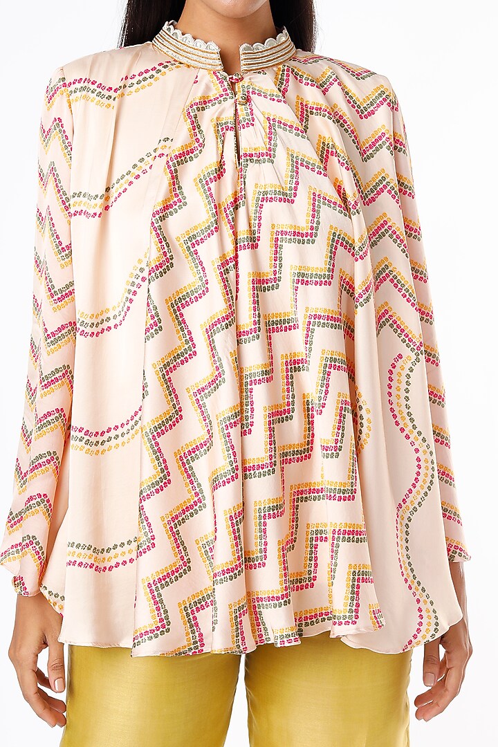 Blush Pink Bandhani Printed Top by Punit Balana at Pernia's Pop Up Shop