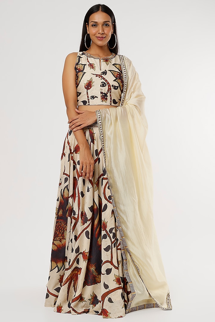 Beige Printed Wedding Lehenga Set by Punit Balana at Pernia's Pop Up Shop