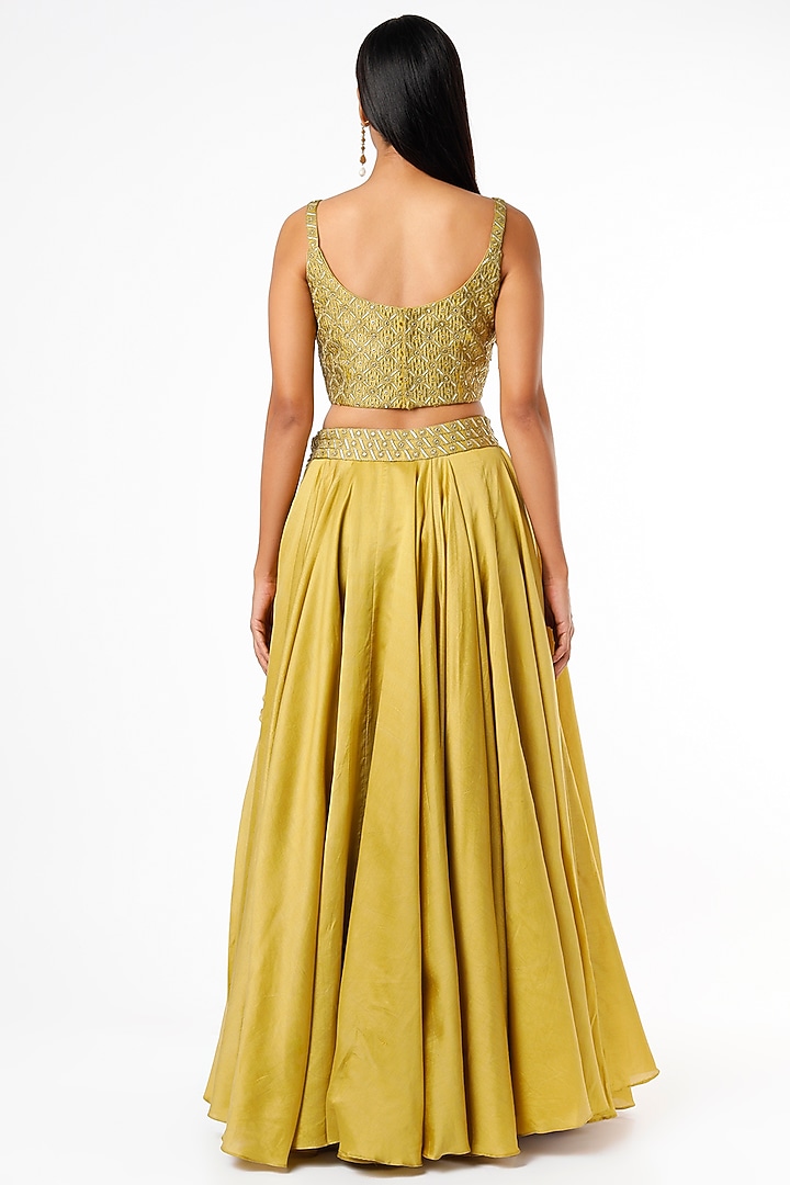 Henna Green Chanderi Silk Wedding Lehenga Set by Punit Balana at Pernia's Pop Up Shop
