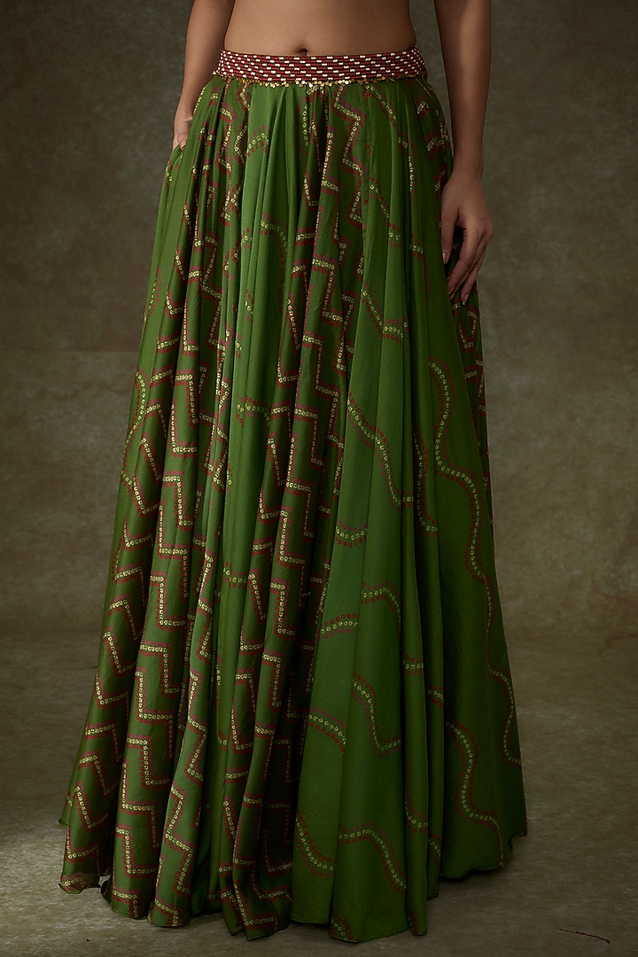 Green Chanderi Silk & Organza Silk Jacket Wedding Lehenga Set by Punit Balana at Pernia's Pop Up Shop