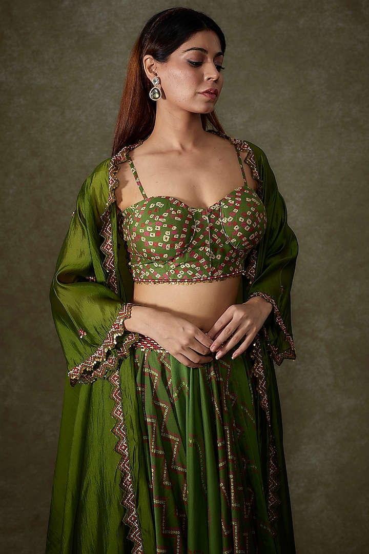 Green Chanderi Silk & Organza Silk Jacket Wedding Lehenga Set by Punit Balana at Pernia's Pop Up Shop