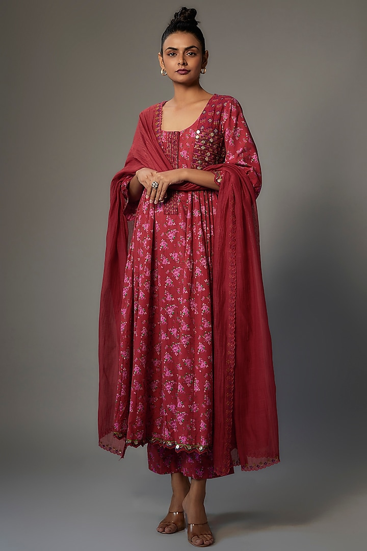 Red Cotton Kurta Set by Punit Balana at Pernia's Pop Up Shop