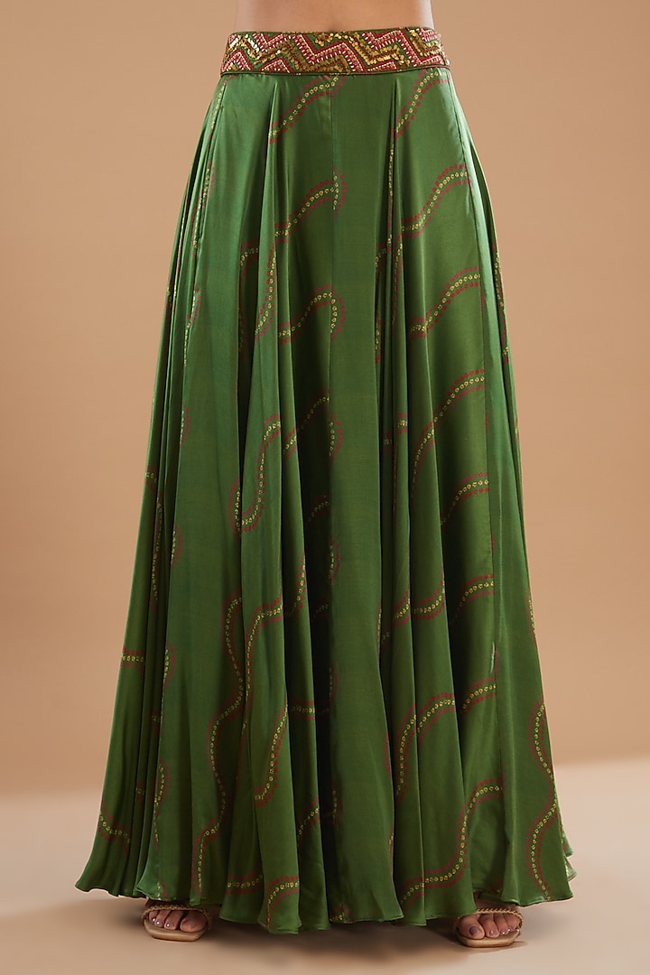 Green Satin Embroidered Skirt Set by Punit Balana at Pernia's Pop Up Shop
