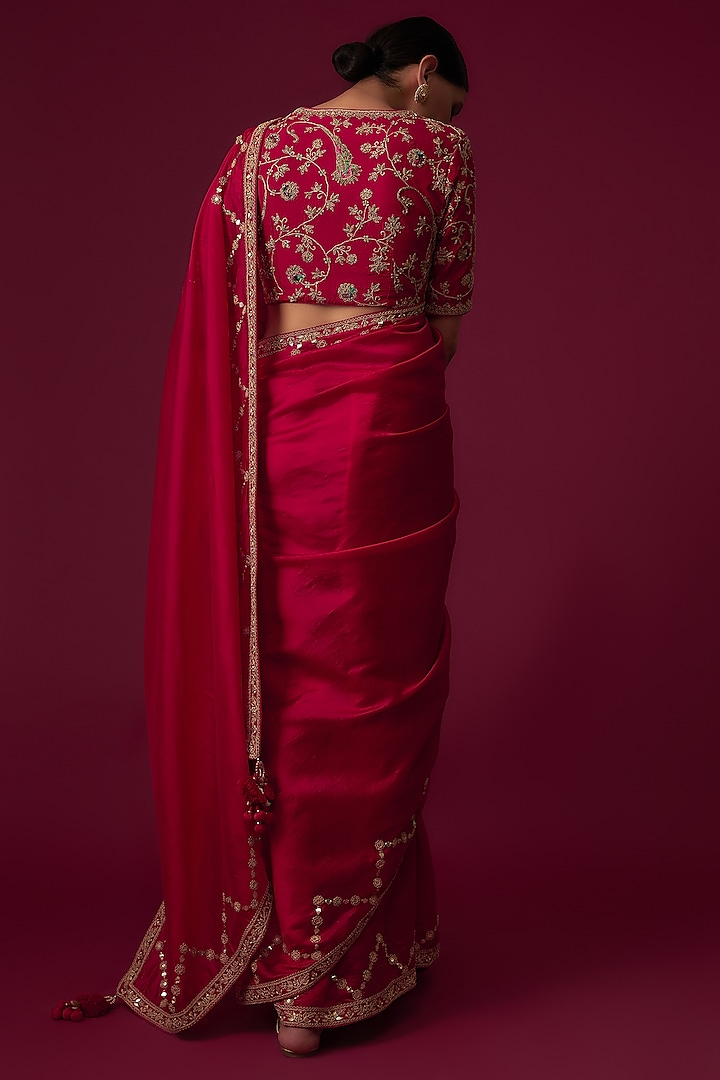 Rani Pink Silk Saree Set Design by Punit Balana at Pernia's Pop Up