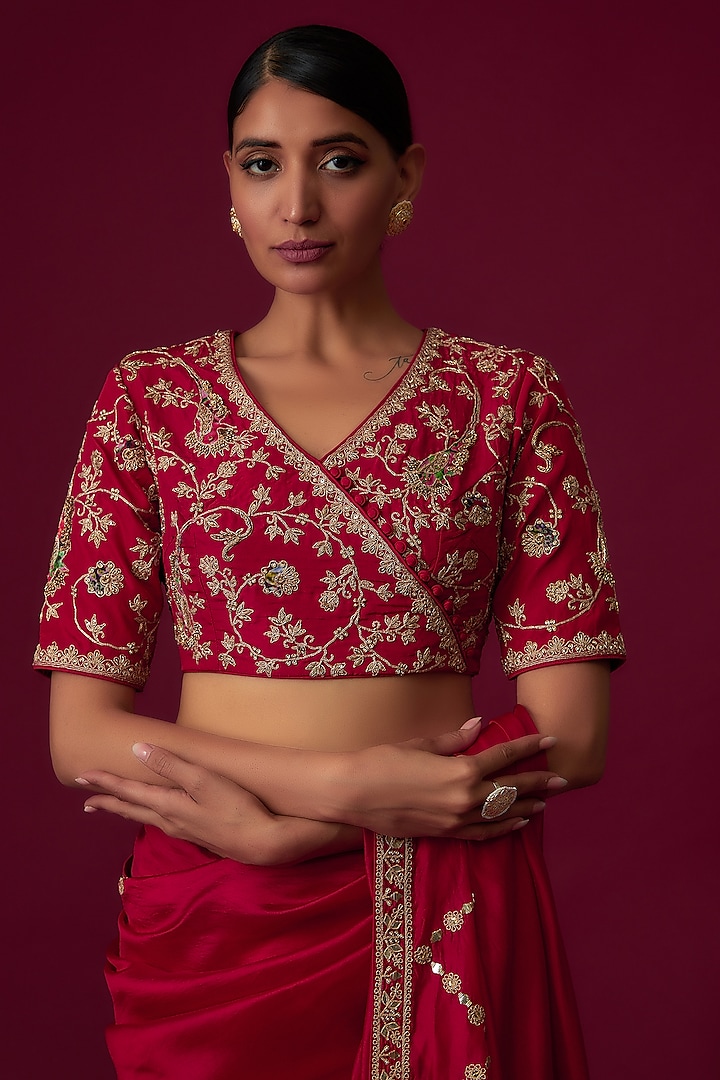 Rani Pink Silk Saree Set Design by Punit Balana at Pernia's Pop Up Shop 2024