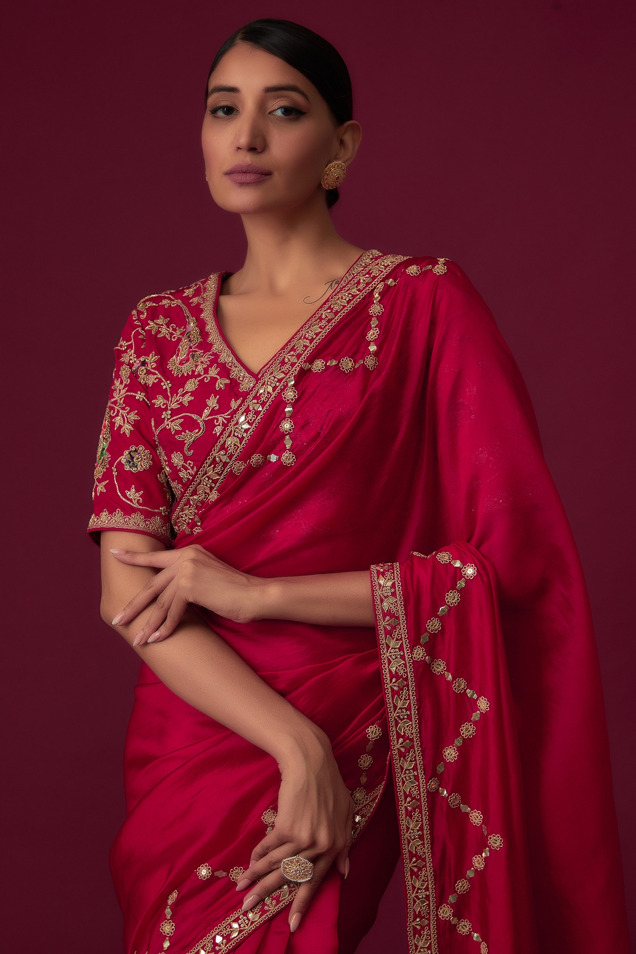 Buy Bollywood Sabyasachi Inspired red georgette sequin saree in UK, USA and  Canada