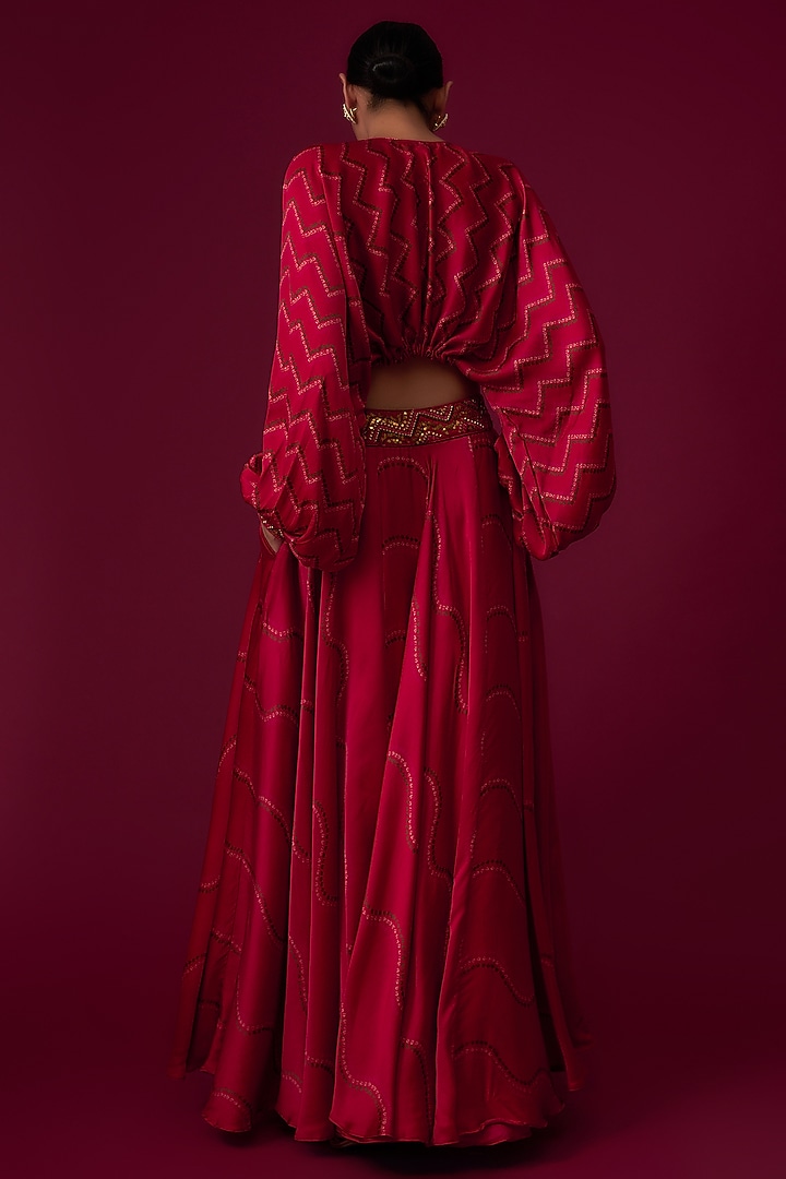 Pink Satin Embroidered Skirt Set by Punit Balana at Pernia's Pop Up Shop