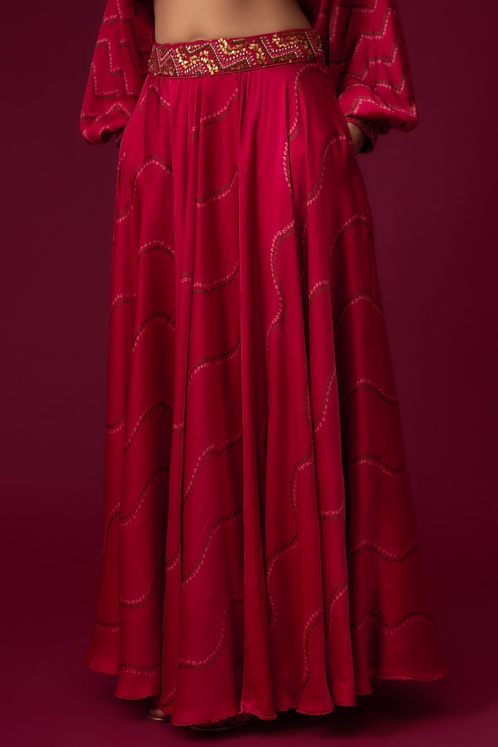 Pink Satin Embroidered Skirt Set by Punit Balana at Pernia's Pop Up Shop