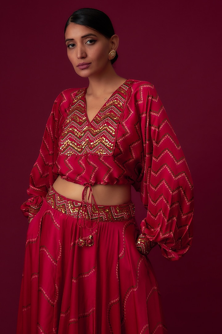 Pink Satin Embroidered Skirt Set by Punit Balana at Pernia's Pop Up Shop