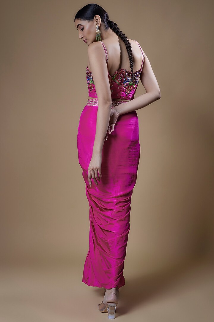 Hot Pink Pure Silk Skirt Set by Punit Balana at Pernia's Pop Up Shop