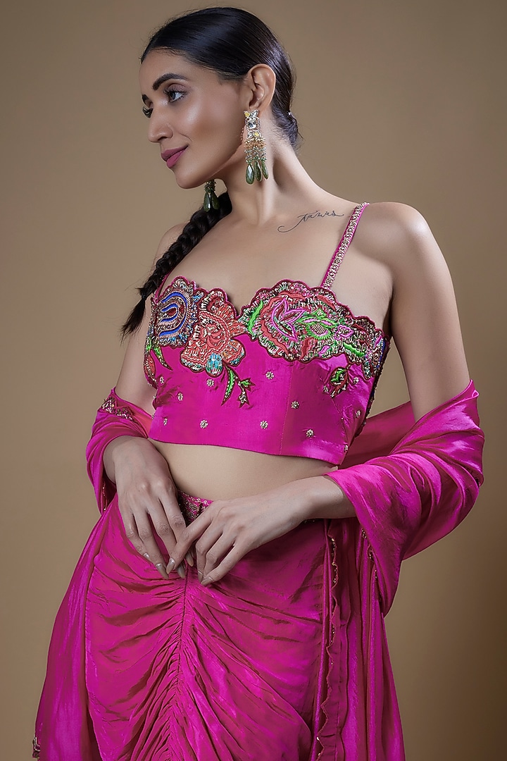 Hot Pink Pure Silk Skirt Set by Punit Balana at Pernia's Pop Up Shop