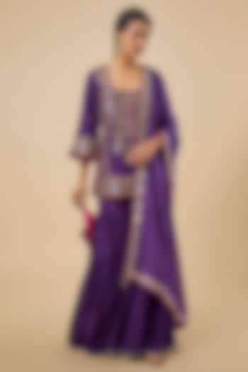 Baingan Purple Silk Gharara Set by Punit Balana at Pernia's Pop Up Shop