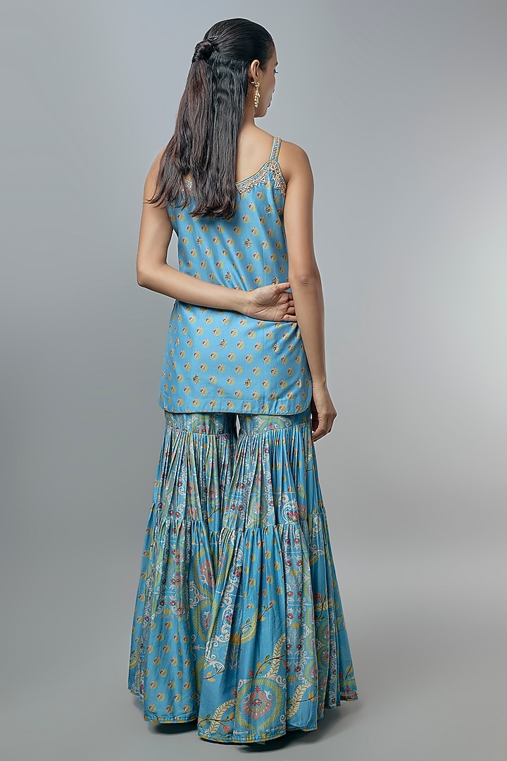 Mist Blue Silk Chanderi Gharara Set by Punit Balana at Pernia's Pop Up Shop