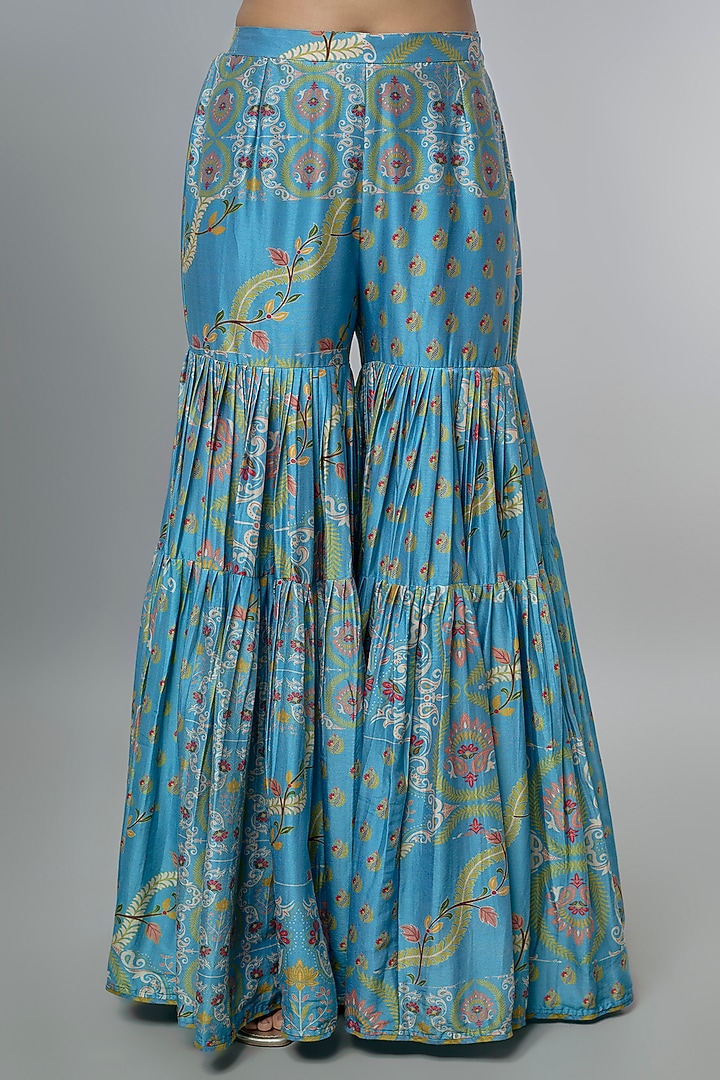 Mist Blue Silk Chanderi Gharara Set by Punit Balana at Pernia's Pop Up Shop