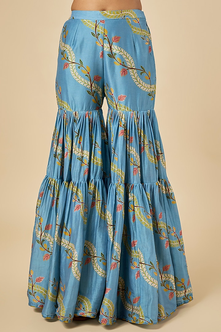 Blue Silk Chanderi Gharara Set by Punit Balana at Pernia's Pop Up Shop