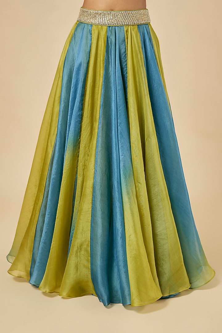 Blue & Yellow Ombre Organza Wedding Lehenga Set by Punit Balana at Pernia's Pop Up Shop