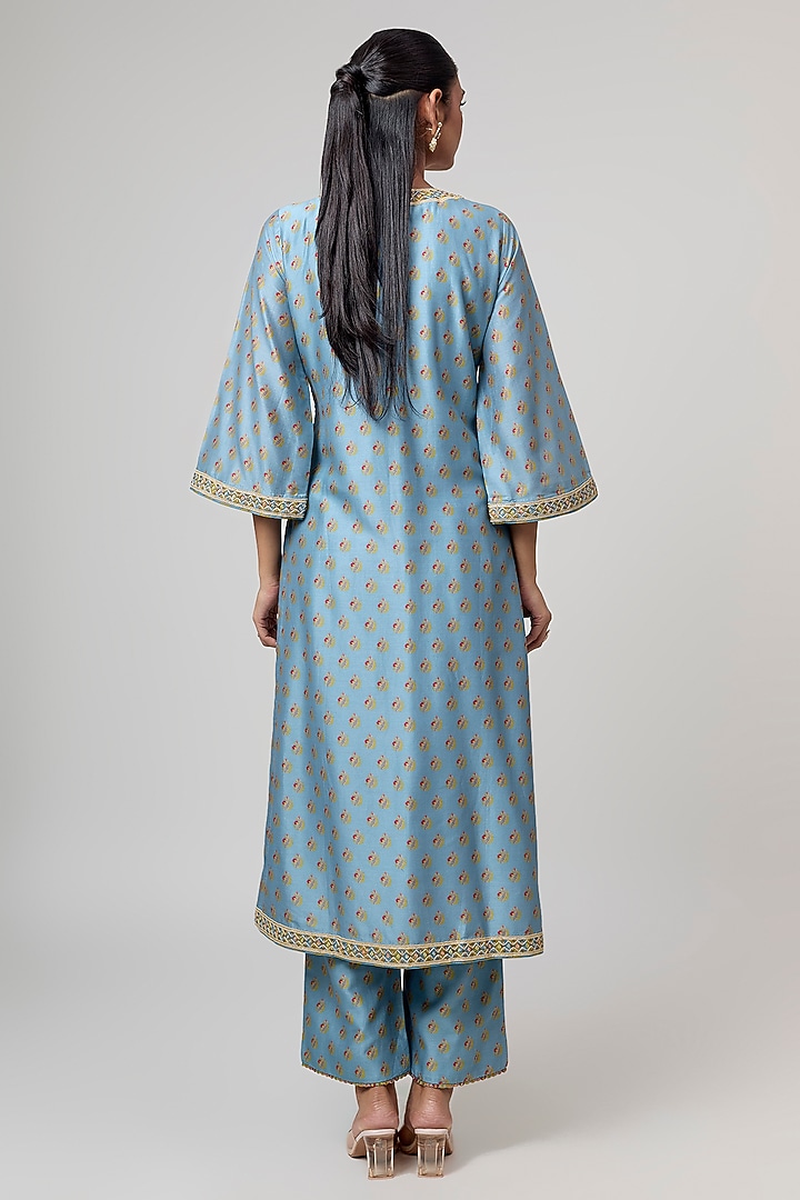 Mist Blue Silk Chanderi Thread Embroidered Kurta Set by Punit Balana at Pernia's Pop Up Shop