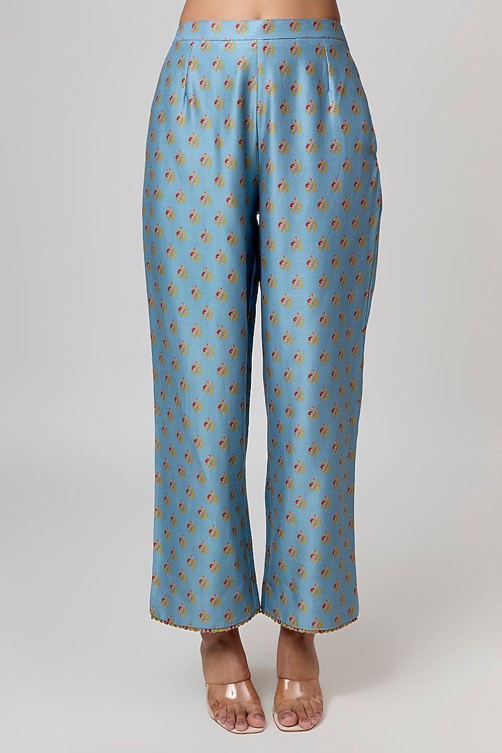 Mist Blue Silk Chanderi Thread Embroidered Kurta Set by Punit Balana at Pernia's Pop Up Shop