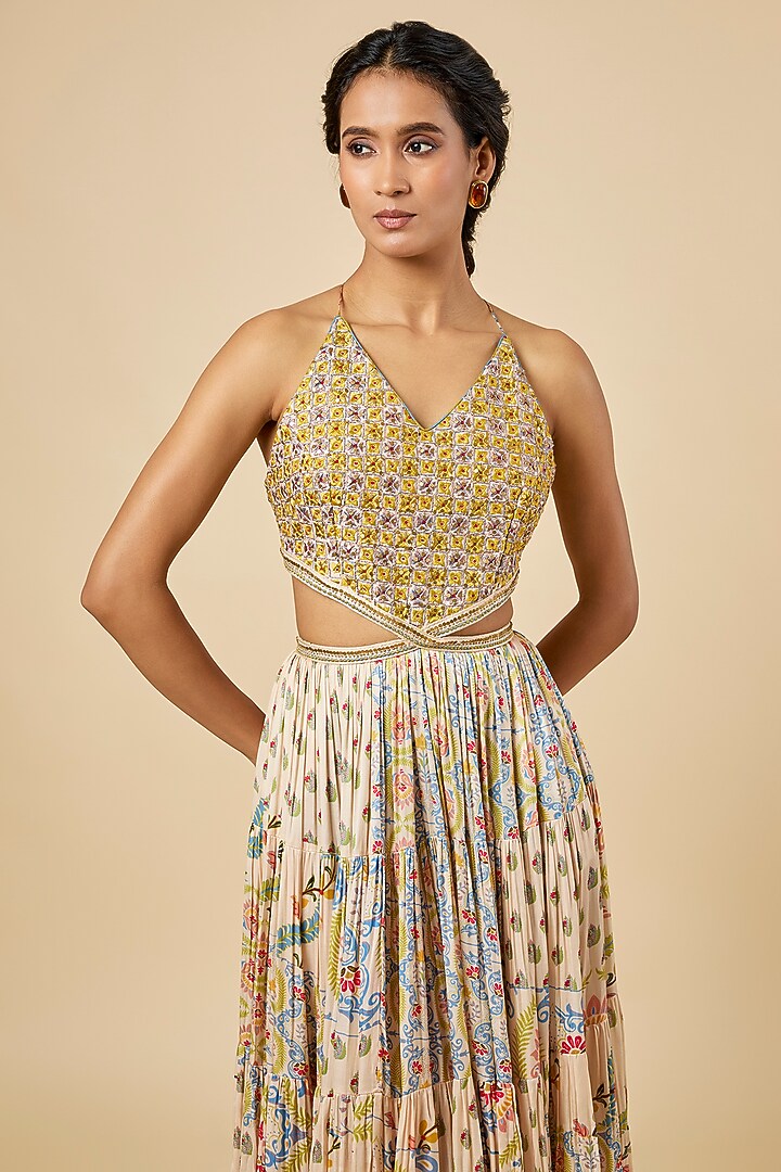 Buttercup Satin Silk Printed Maxi Cocktail Dress by Punit Balana at Pernia's Pop Up Shop