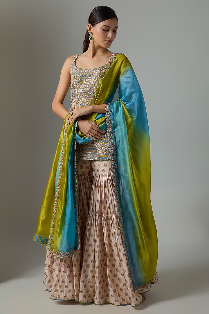 Buttercup Silk Chanderi Gota Marodi Wedding Sharara Set by Punit Balana at Pernia's Pop Up Shop
