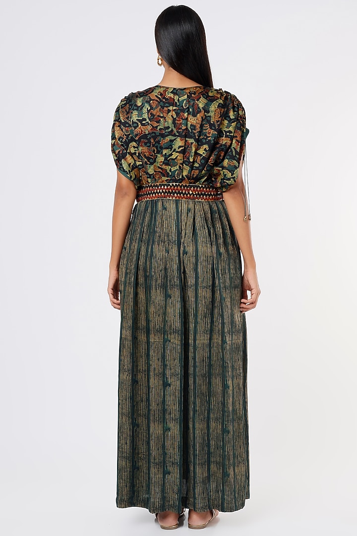Olive Green Printed Vacation Dress With Belt by Punit Balana at Pernia's Pop Up Shop
