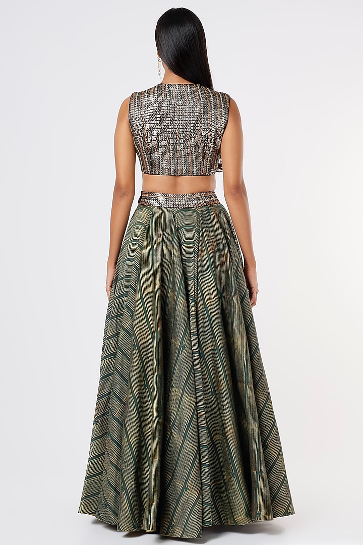 Dark Green Hand Block Printed Skirt Set by Punit Balana at Pernia's Pop Up Shop