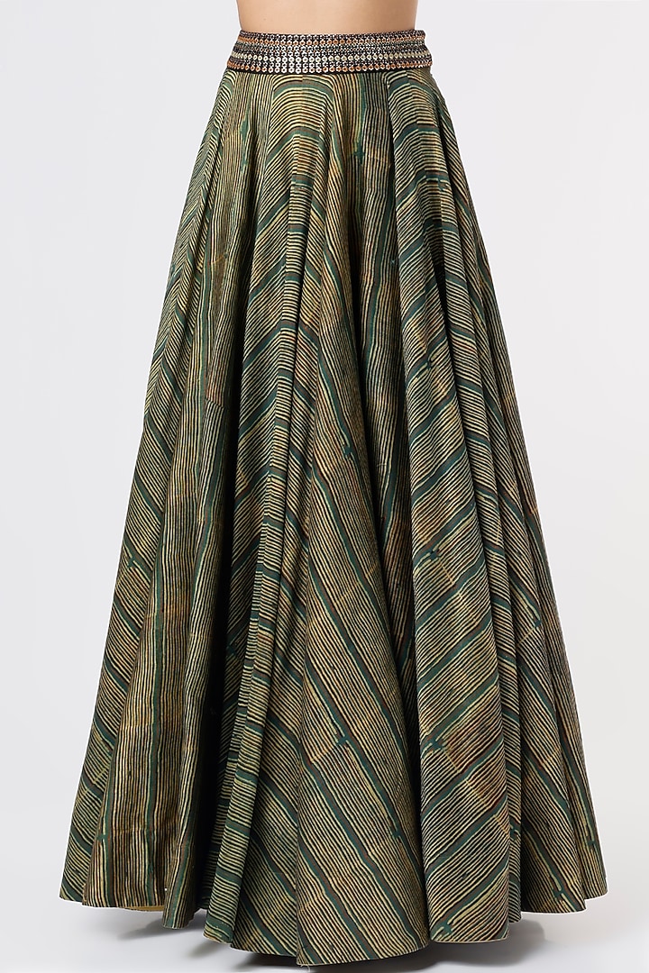 Dark Green Hand Block Printed Skirt Set by Punit Balana at Pernia's Pop Up Shop