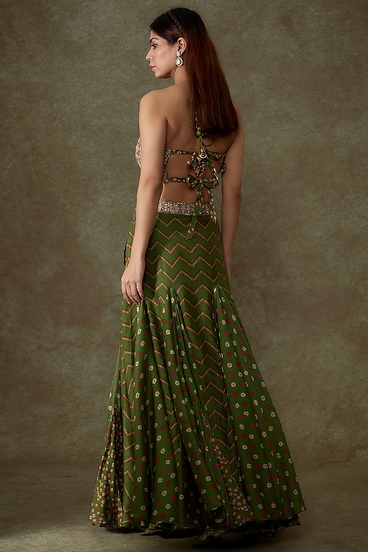 Green Chanderi Silk & Organza Silk Printed Wedding Sharara Set by Punit Balana at Pernia's Pop Up Shop