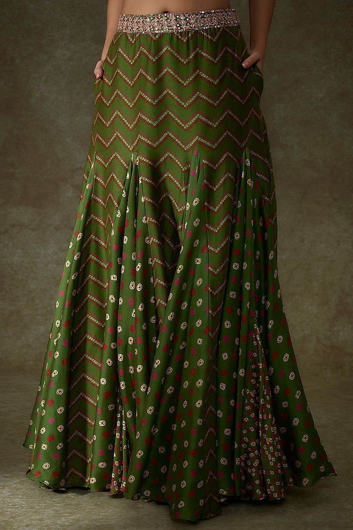 Green Chanderi Silk & Organza Silk Printed Wedding Sharara Set by Punit Balana at Pernia's Pop Up Shop