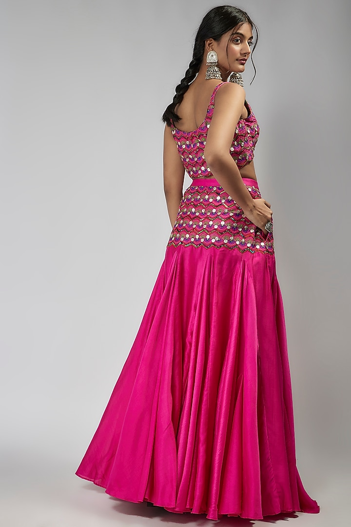 Fuchsia Silk Chanderi Embroidered Wedding Lehenga Set by Punit Balana at Pernia's Pop Up Shop