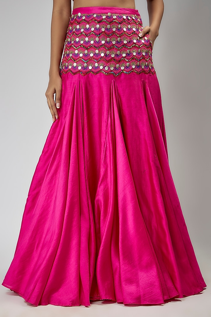 Fuchsia Silk Chanderi Embroidered Wedding Lehenga Set by Punit Balana at Pernia's Pop Up Shop