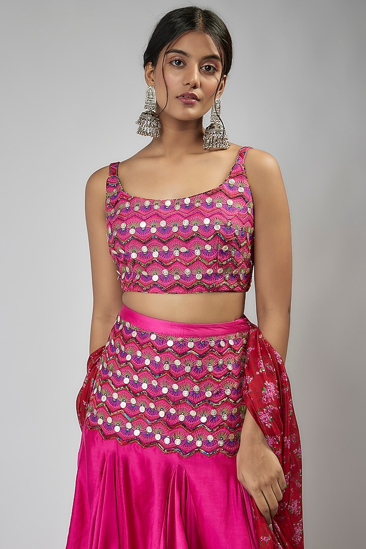 Fuchsia Silk Chanderi Embroidered Wedding Lehenga Set by Punit Balana at Pernia's Pop Up Shop