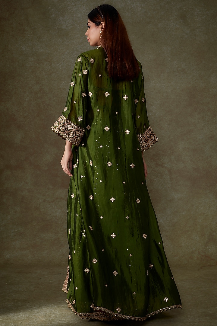 Green Silk & Organza Silk Embroidered Bridal Sharara Set by Punit Balana at Pernia's Pop Up Shop