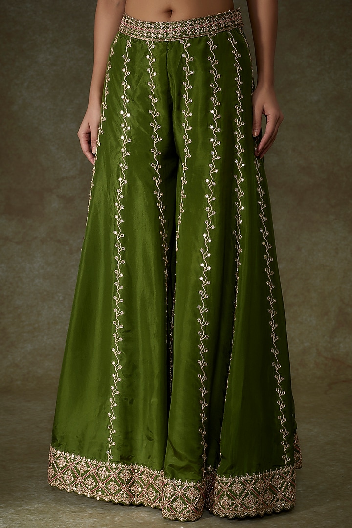 Green Silk & Organza Silk Embroidered Bridal Sharara Set by Punit Balana at Pernia's Pop Up Shop