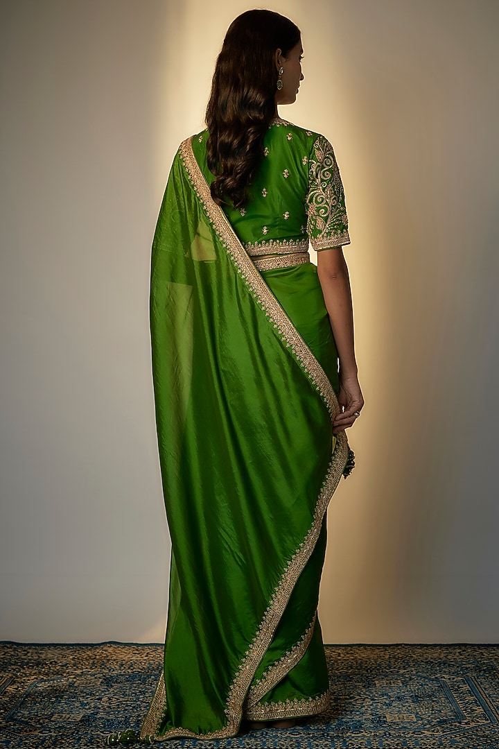 Green Silk Organza Wedding Saree Set by Punit Balana at Pernia's Pop Up Shop