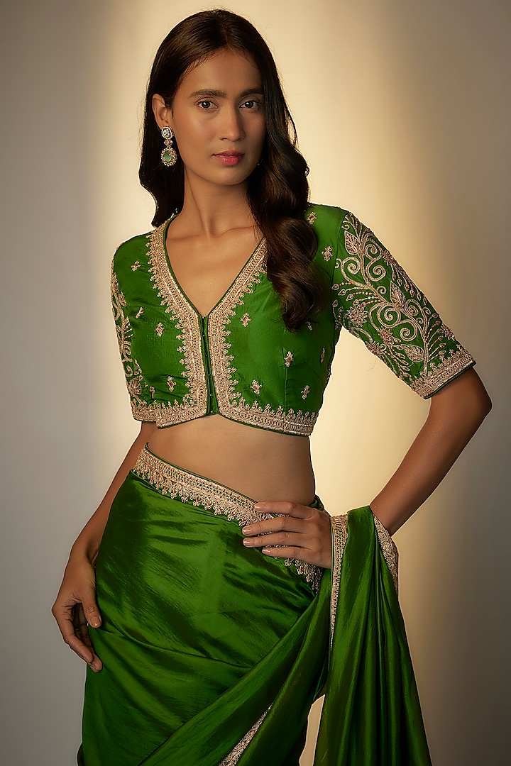 Green Silk Organza Wedding Saree Set by Punit Balana at Pernia's Pop Up Shop