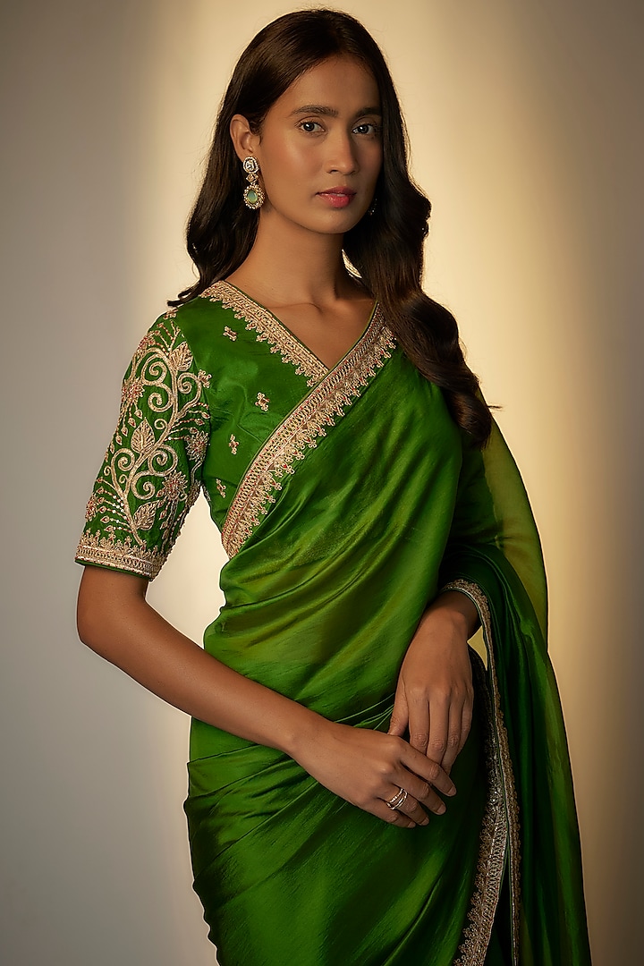 Green Silk Organza Wedding Saree Set by Punit Balana at Pernia's Pop Up Shop