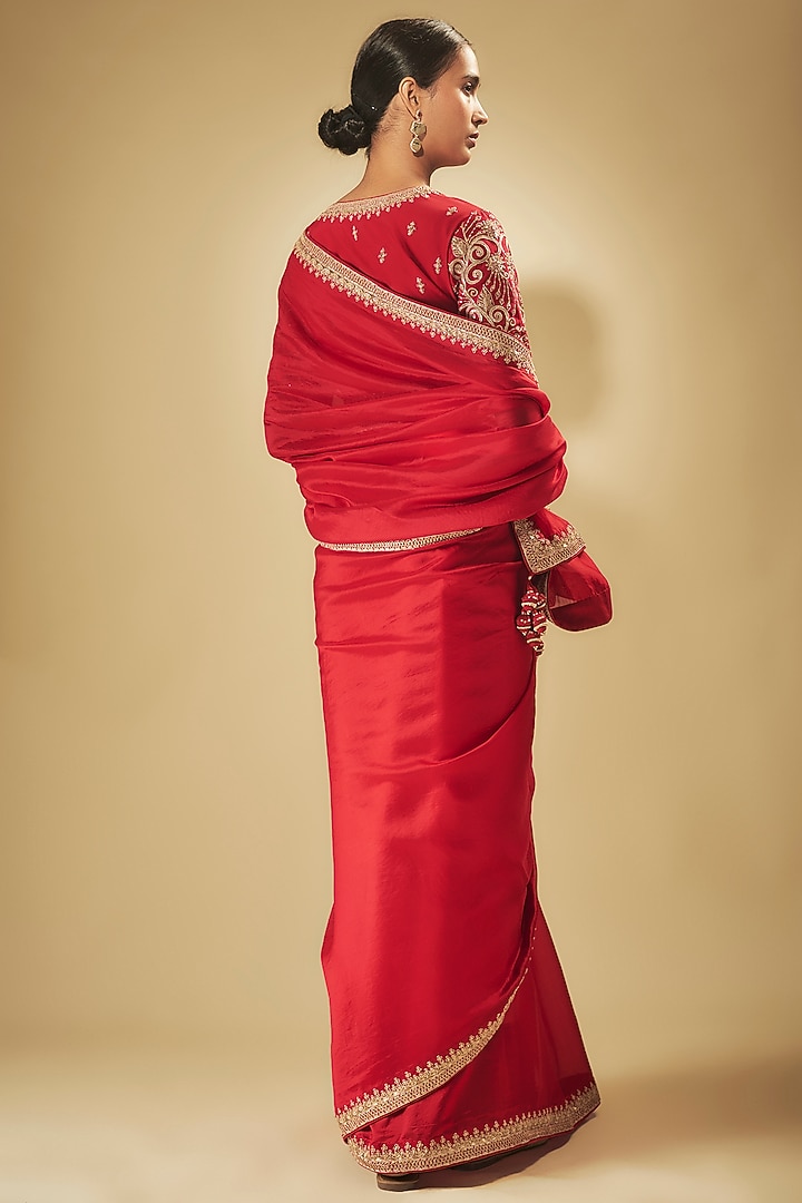 Red Silk Organza Wedding Saree Set by Punit Balana at Pernia's Pop Up Shop